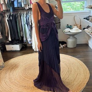 Vintage Jean Paul Gaultier Dress Purple Silk Plisse Pleated Maxi Gown sz Small